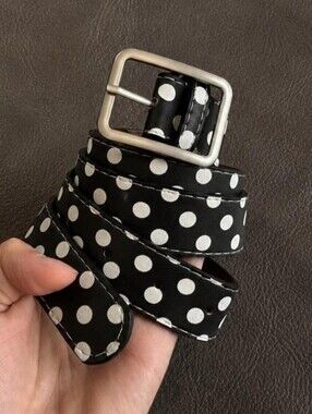 Y2k black & white polka dot belt with silver buckle